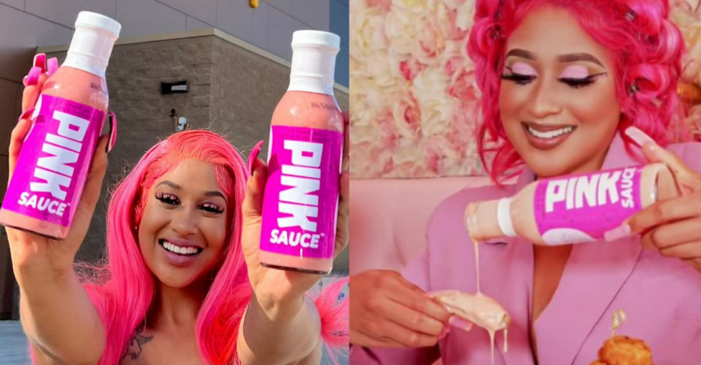 Billeder af TikTok-produktet Pink Sauce fra Chef Pii, som gik viralt, og som nu fås hos Walmart overalt i USA