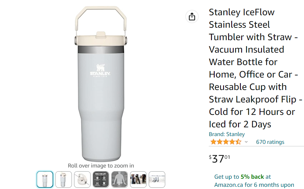 Billede af Stanleys produktliste på Amazon