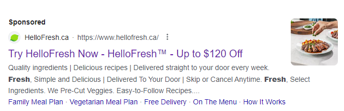 skjermbilde av HelloFresh-annonse på Google