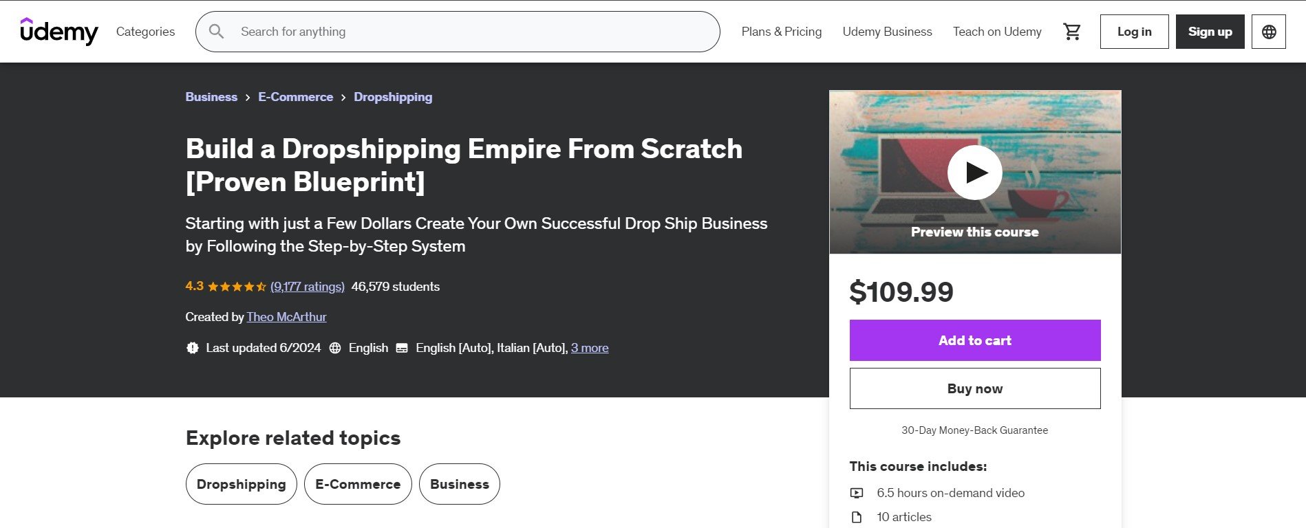 Landingsside for kurset Bygg et dropshipping-imperium fra bunnen av