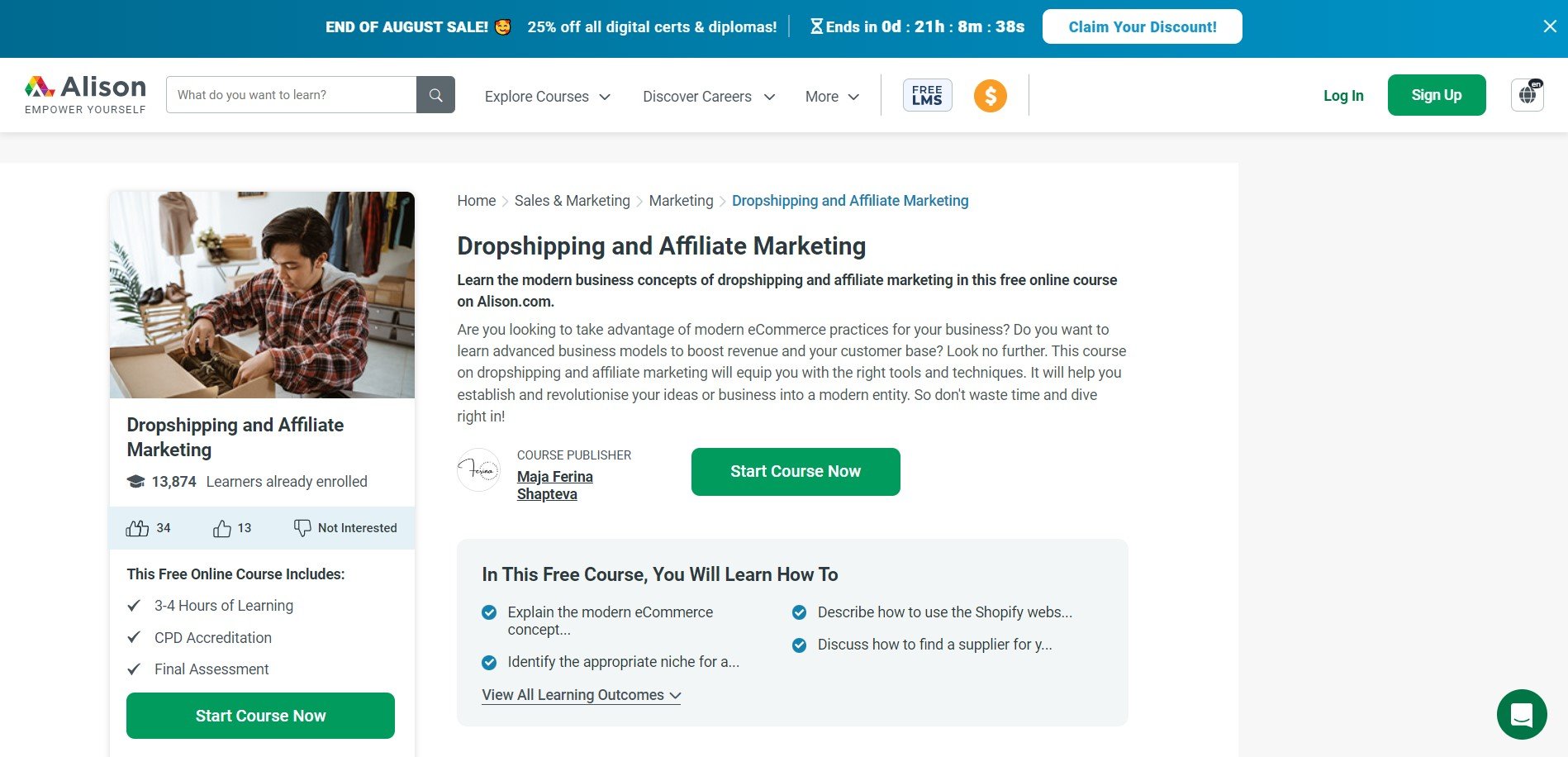 Kursside for dropshipping og affiliate-markedsføring