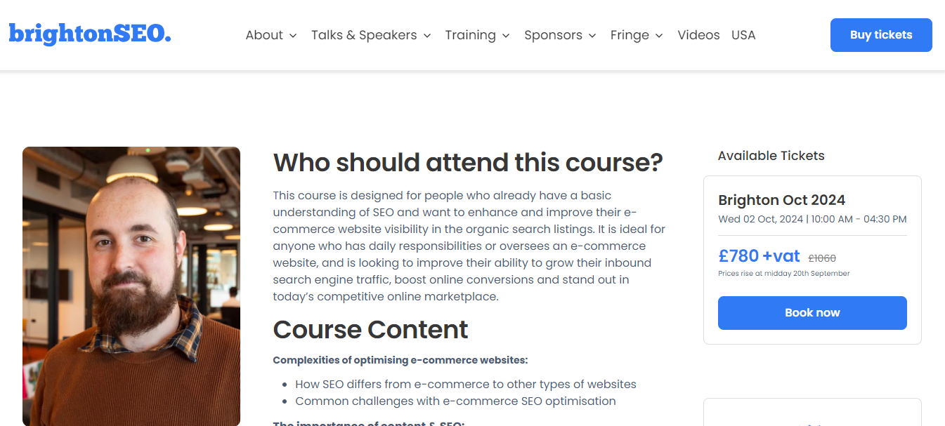 Kurs i SEO-opplæring for netthandel fra brightonSEO