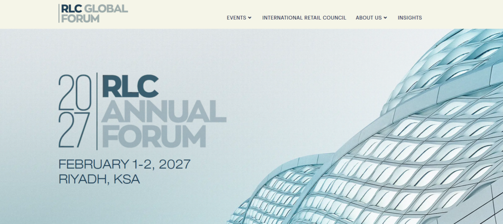 RLC Global Forum-hjemmeside som markedsfører det årlige arrangementet i Riyadh i 2027