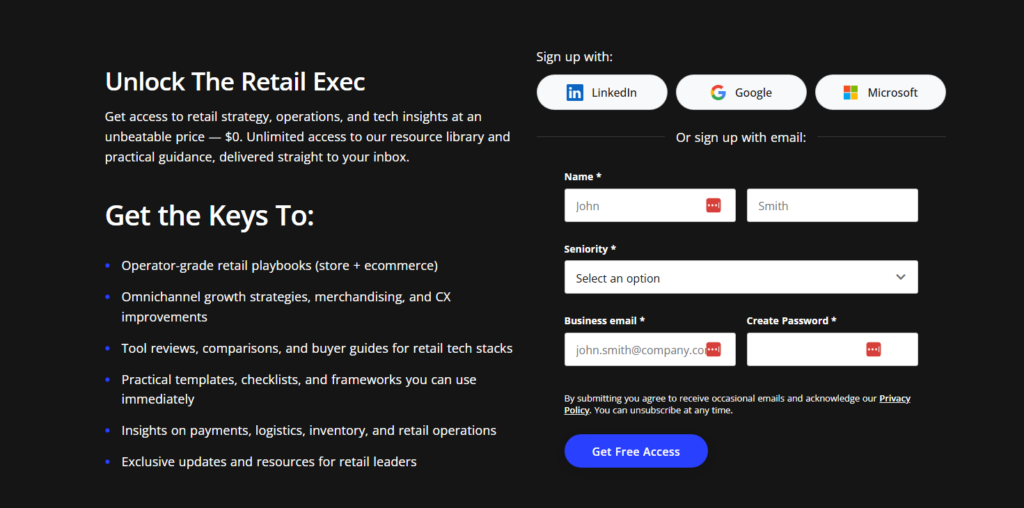 The Retail Exec-registreringsside