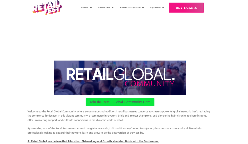 Retail Global Community-side som inviterer fagfolk innen handel til å bli med i nettverket