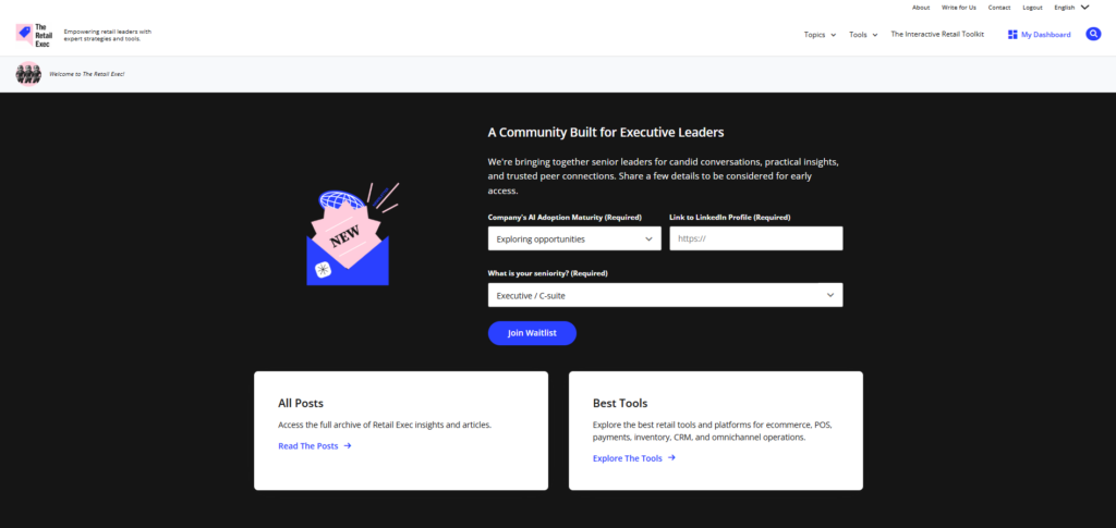 Ventelisteside for lederfellesskapet The Retail Exec