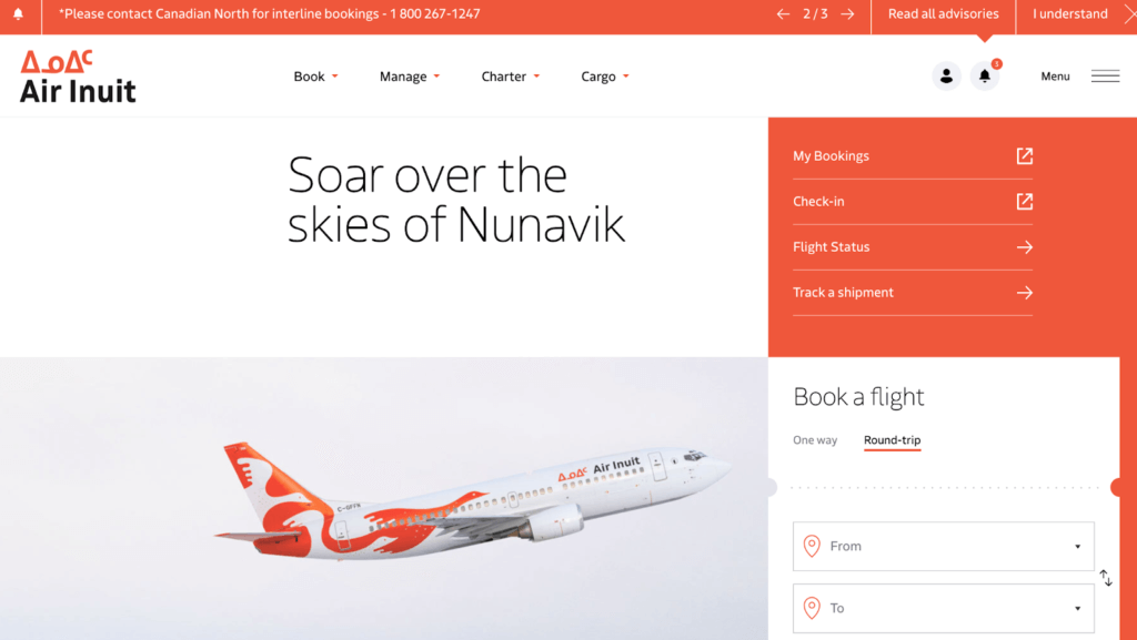 Skærmbillede af Air Inuit til CRM-strategi for e-handel