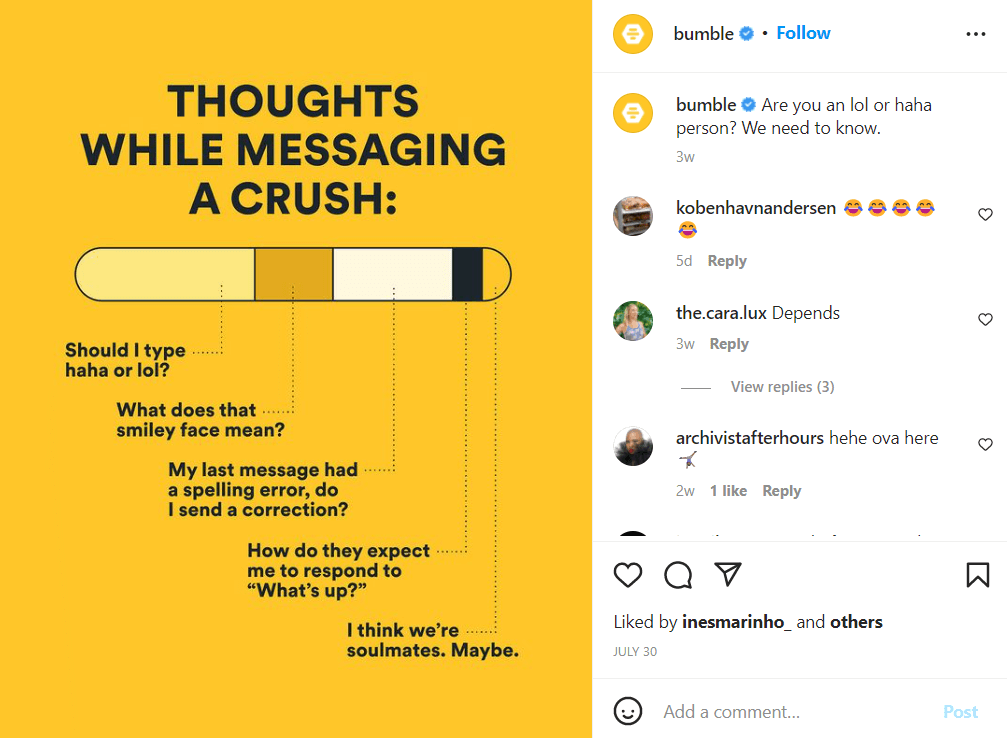 skjermbilde av Bumble-innlegg på Instagram