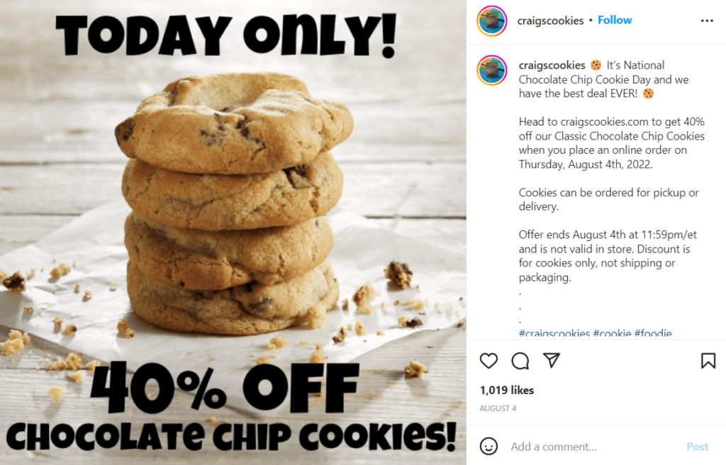 skjermbilde av Craigcookies Instagram-innlegg