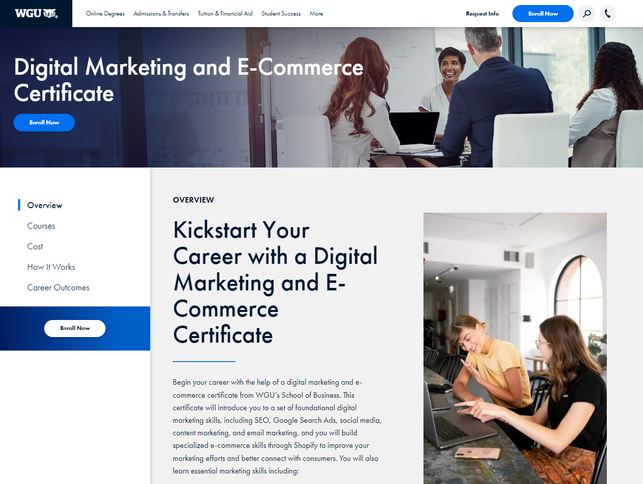 Oversiktsside for sertifikat i digital markedsføring og e-handel