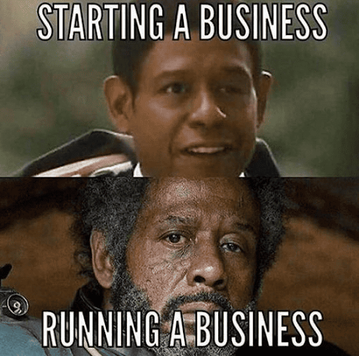 meme om at starte versus drive en virksomhed, hvordan du vokser din virksomhed online