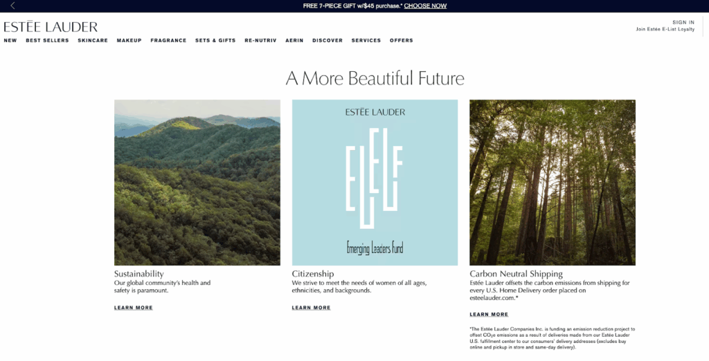 screenshot di Estée Lauder