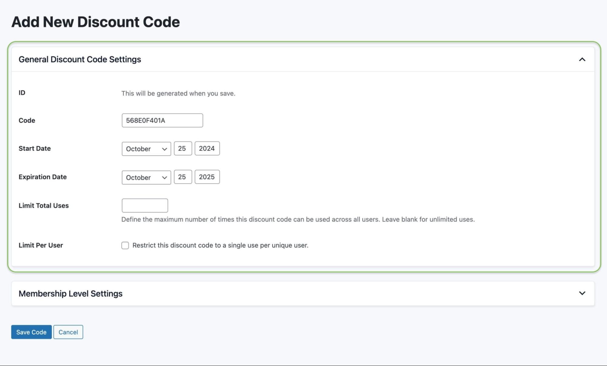 rabattinnstillinger i Paid Memberships Pro