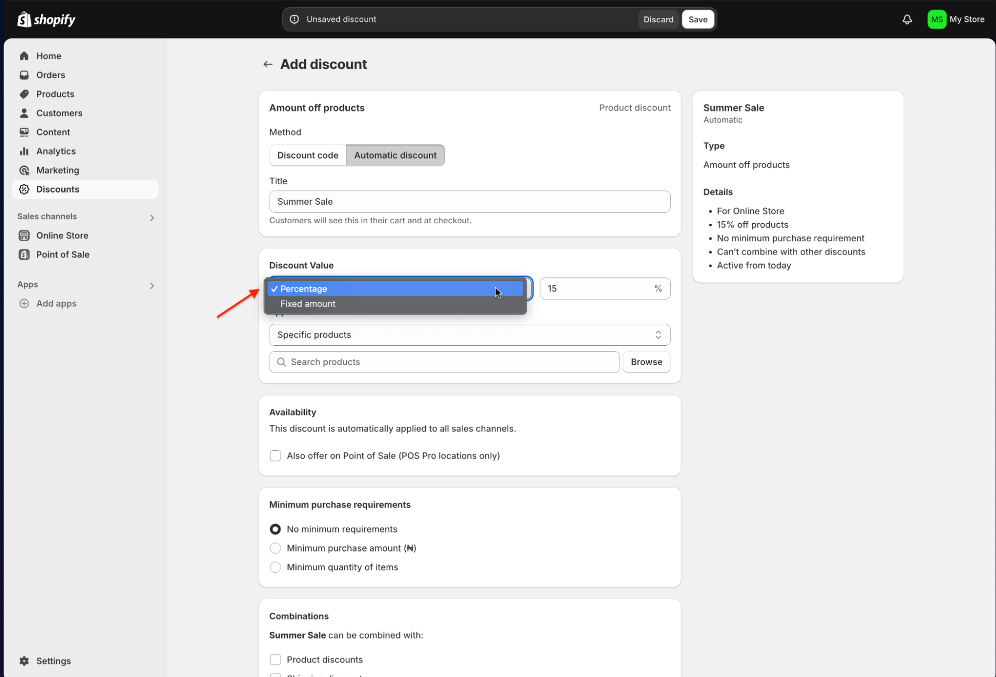 Shopify-velger for prosentvis rabatt