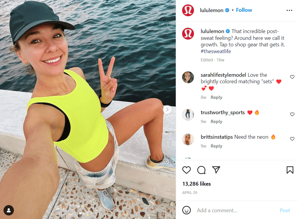 skjermbilde av Lululemons Instagram-innlegg