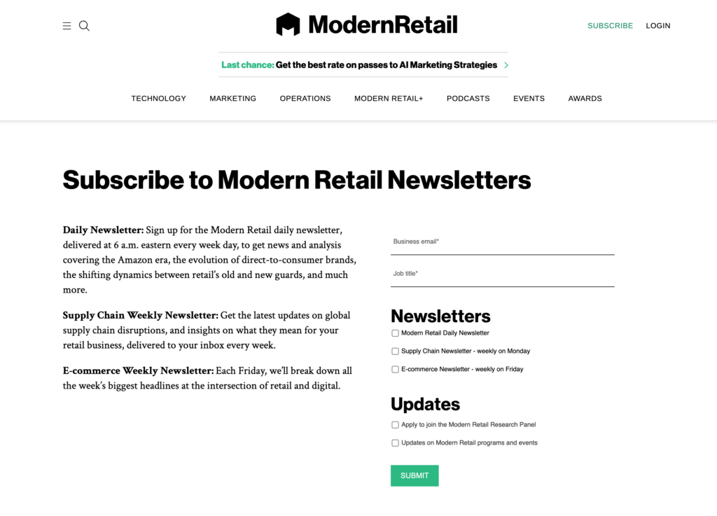 Modern Retail-nyhedsbreve