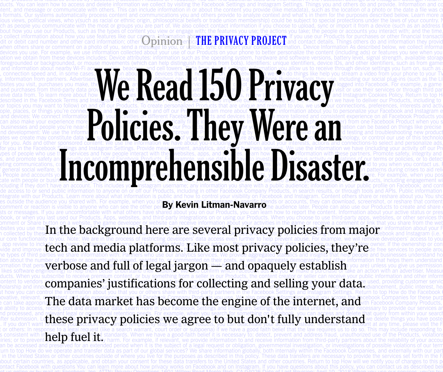 Kopfzeile des Artikels der New York Times über Datenschutzrichtlinien