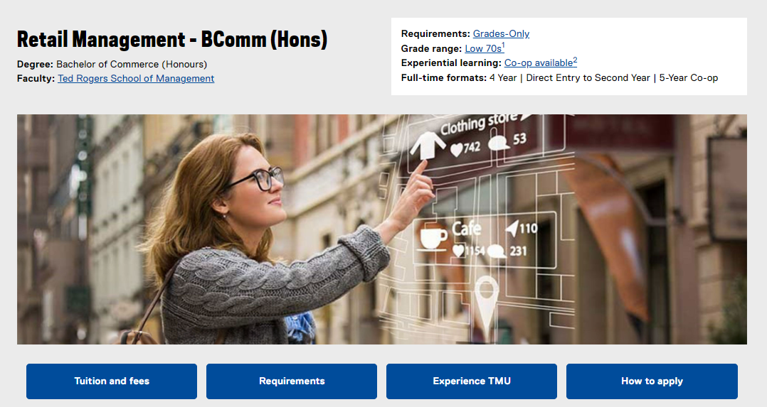 Nettsidens landingsside for kurset Detaljhandelsledelse – BComm