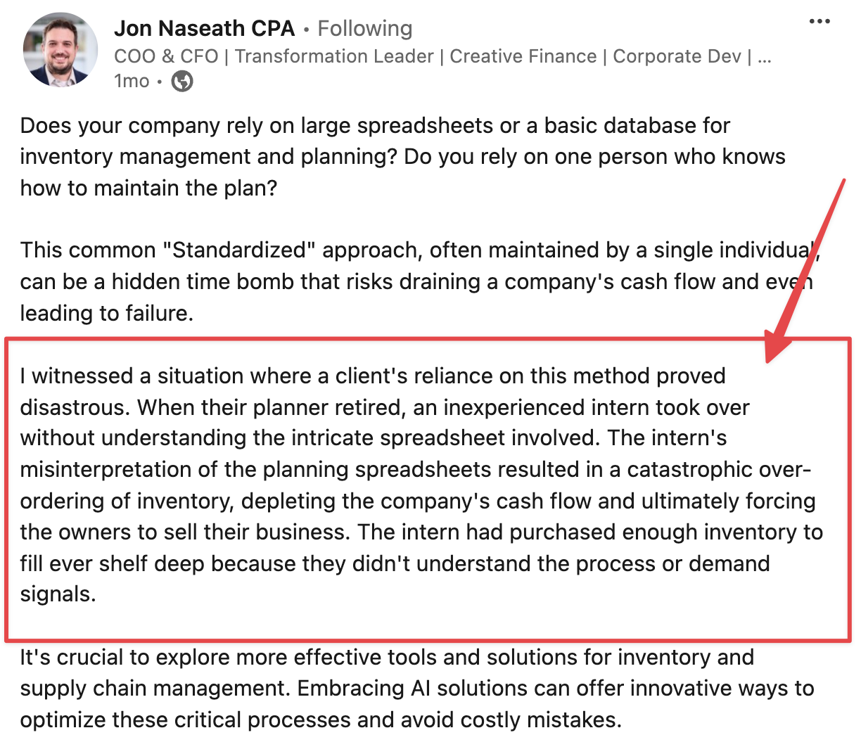 skærmbillede af Jon Naseaths LinkedIn