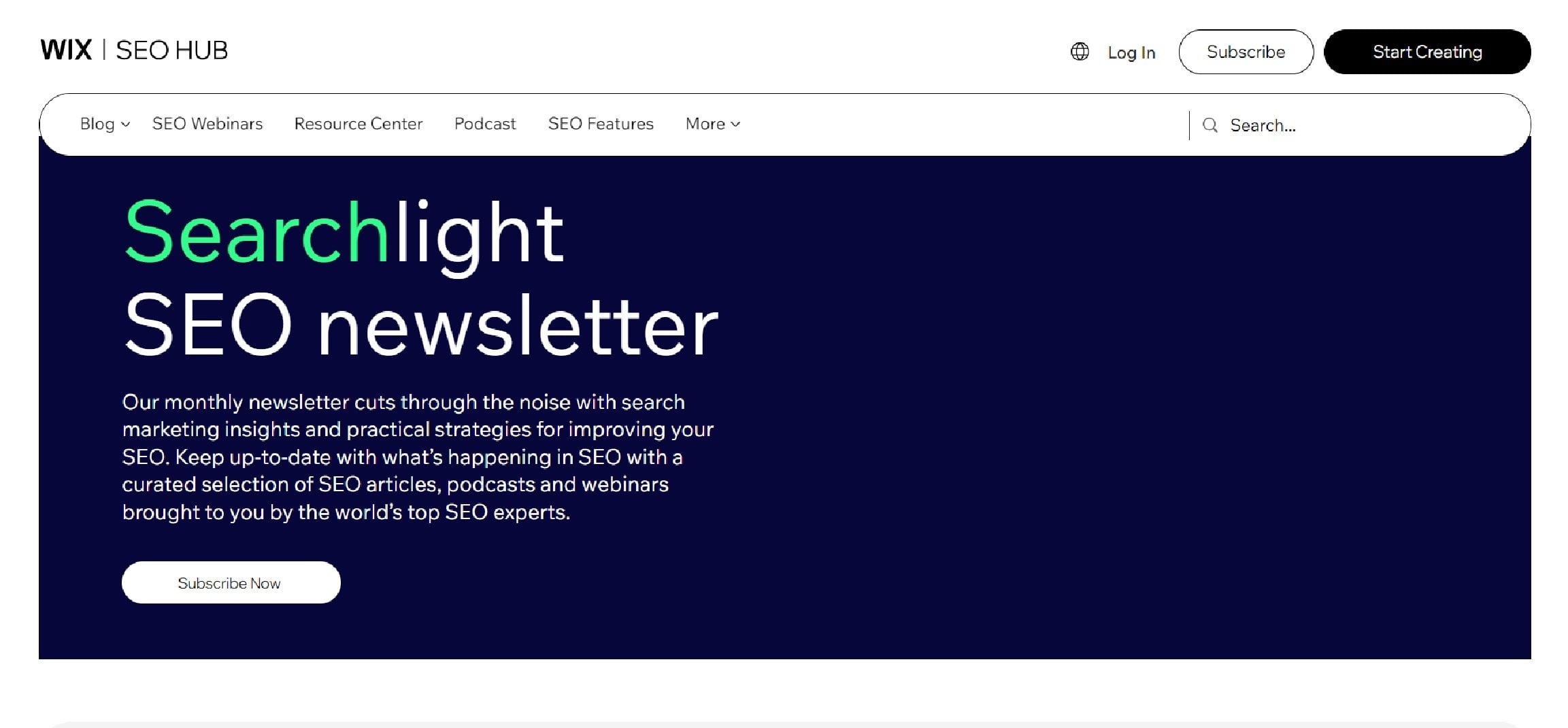 Abonnementssiden for Searchlight SEO Newsletter