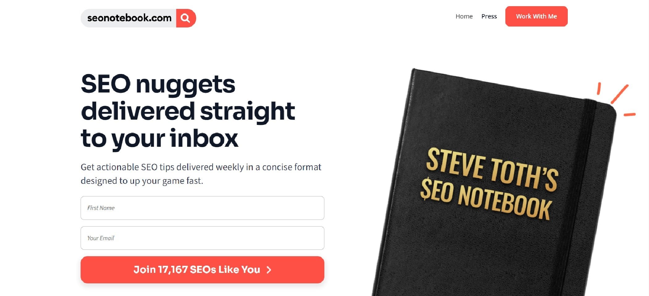 Abonnementssiden for SEO Notebook-nyhetsbrevet