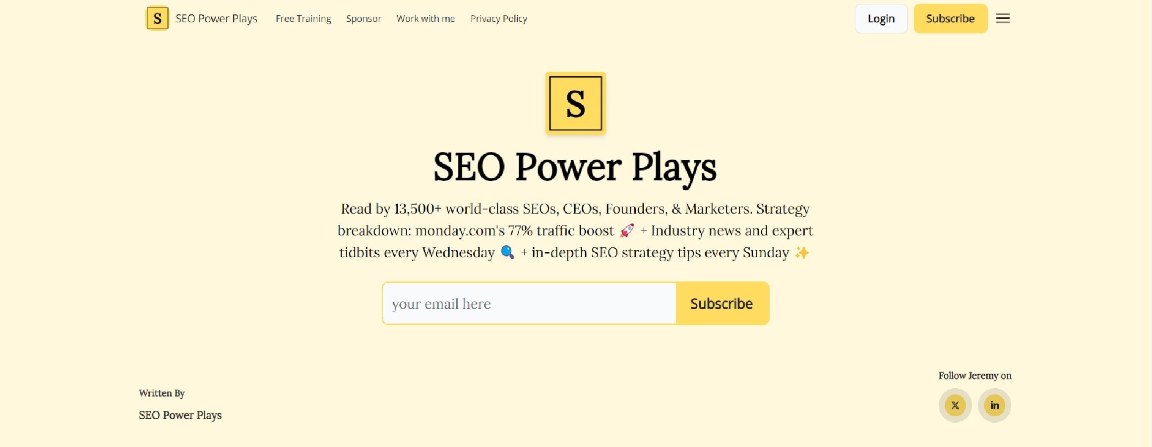 Abonnementssiden for SEO Power Plays-nyhetsbrevet
