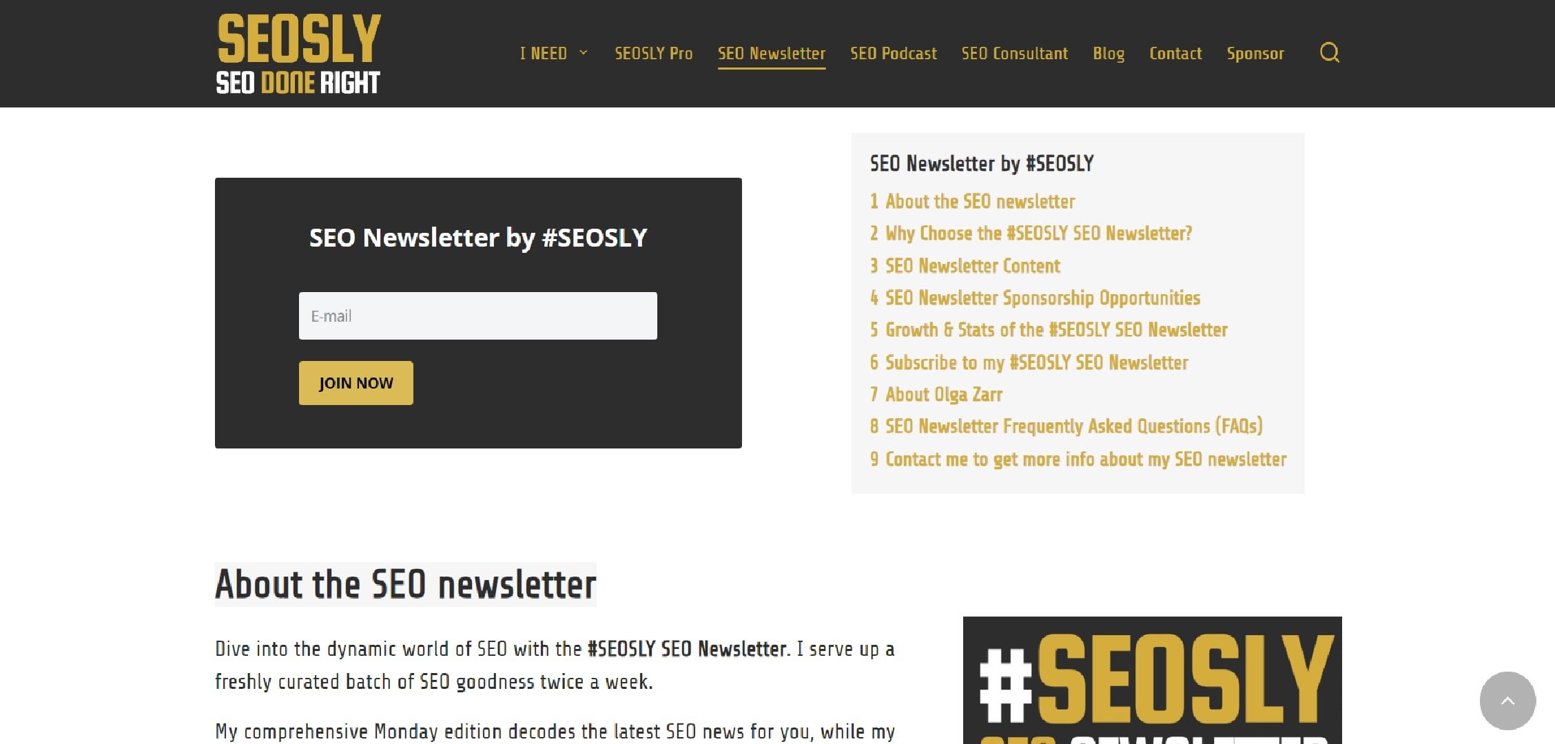 Abonnementssiden for #SEOSLY SEO-nyhetsbrevet