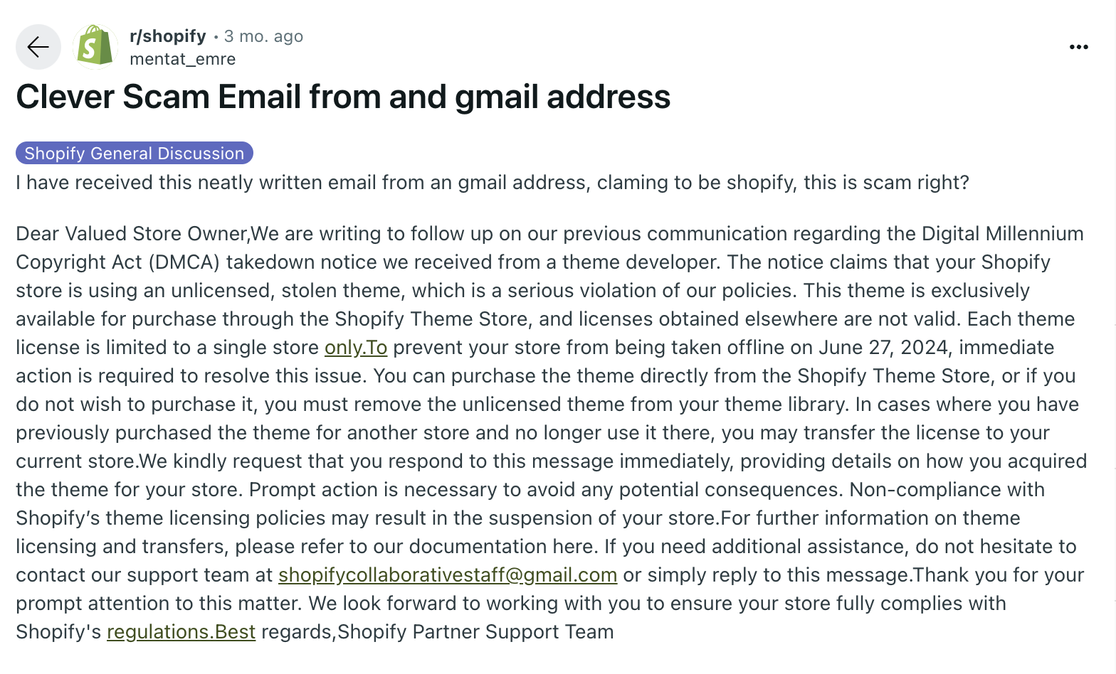 skærmbillede af Shopify-phishing
