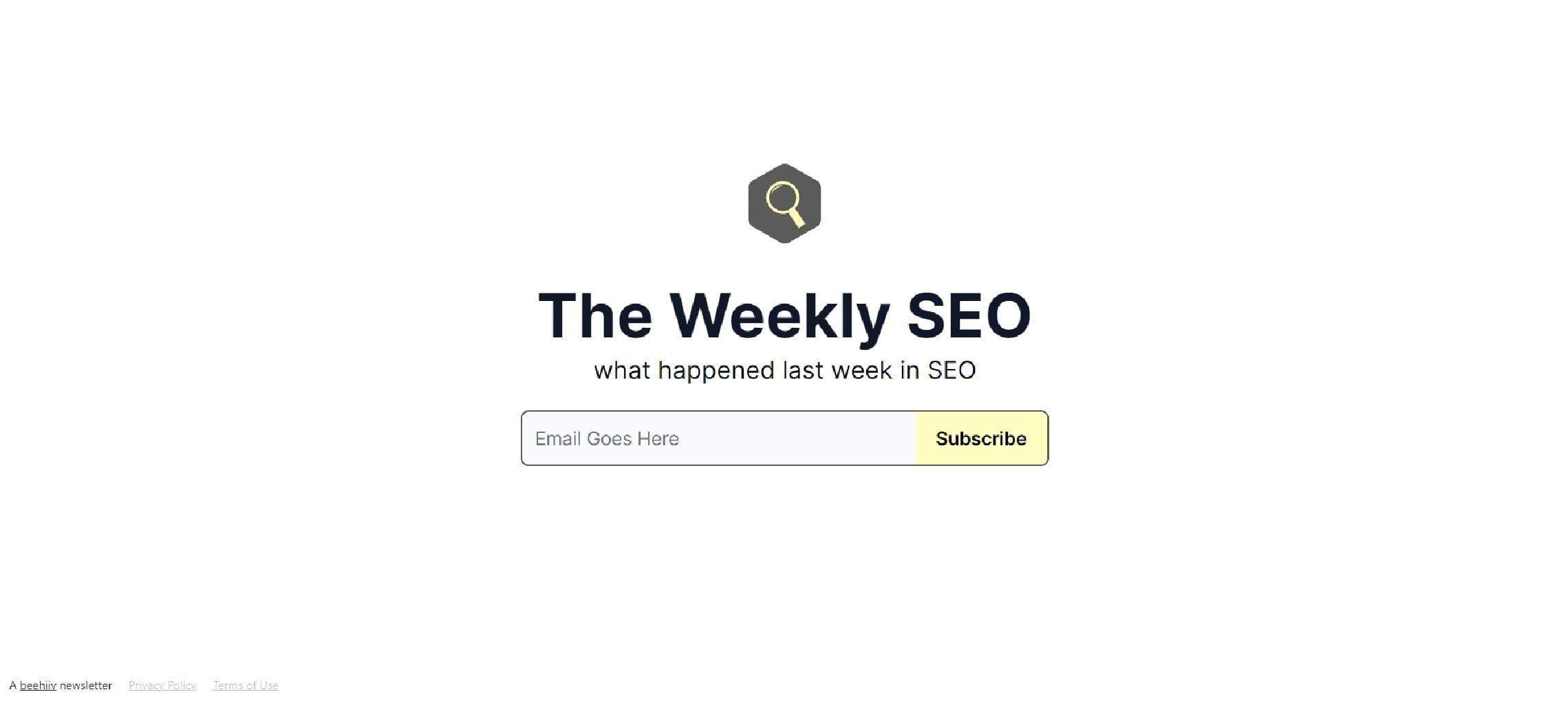 Abonnementssiden for nyhetsbrevet The Weekly SEO